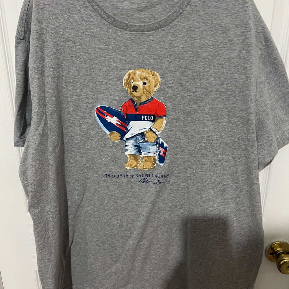 Ralph Lauren Gray Polo Bear Beach Surfer Bear Tee XXL